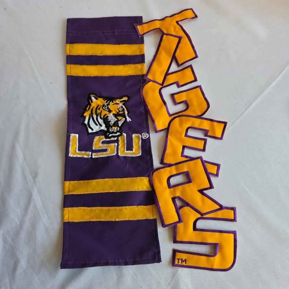 LSU Tigers Garden Flag and Tigers Applique Banner Set Purple Gold Evergreen